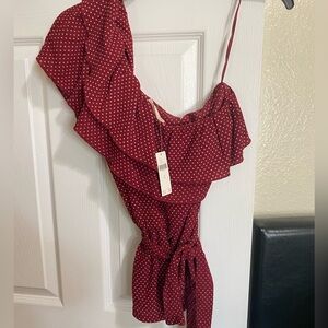 Maeve by Anthropologie Red One Shoulder Blouse